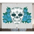 thumbnail image 1 of Ambesonne Skull Curtains 2 Panel Set, Oriental Paisley Details, 108" x 63", Fern Green White, 1 of 3