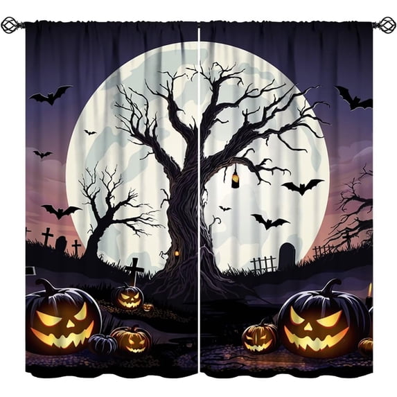 Skull Curtains,Gothic Skeleton Black Halloween Pattern Drapes Window 2 Panel Rod Pocket Curtain for Bedroom Living Room Decor 28" W X 40" L