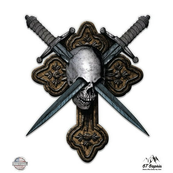 Skull Daggers - 8" Vinyl Sticker - For Car Laptop I-Pad - Waterproof Decal