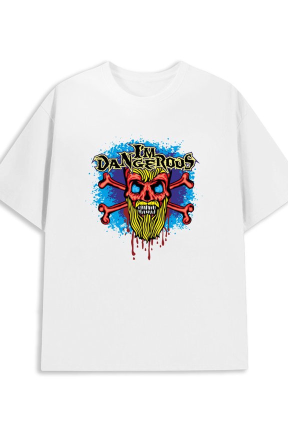 Skull Danger T-Shirt mens 180G 100% Cotton white Classic Unisex Shirt Graphic Tee tshirts Fashion Unisex Shirt Graphic Tee tshirts Casual Unisex Shirt Graphic tshirts