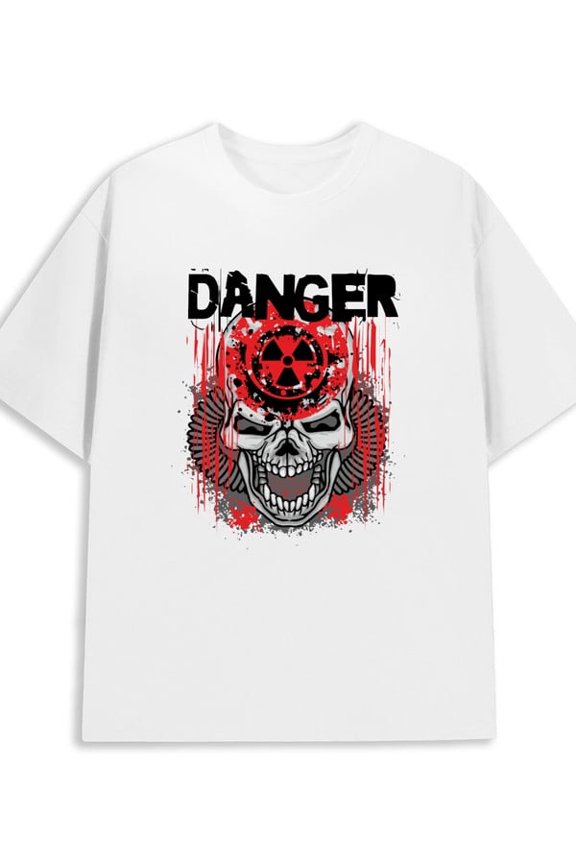 Skull Danger Tee men 180G Cotton white Unique Design Unisex Shirt Short Sleeve tshirts Original Unisex Shirt Short Sleeve tshirts Original Unisex Shirt Cotton
