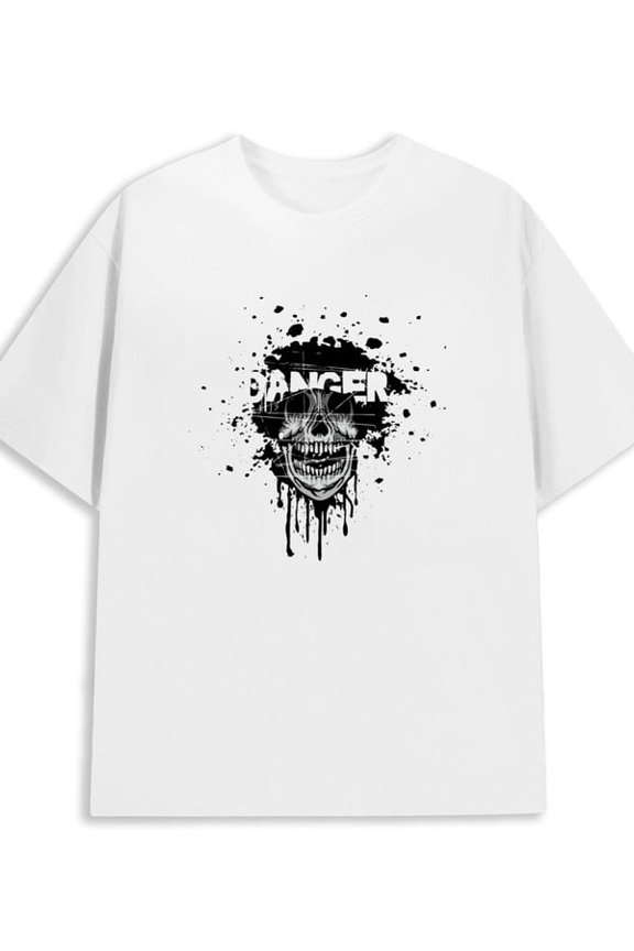 Skull Danger Tee mens 180G Cotton white Fashion Unisex Shirt Short Sleeve tshirts Casual Unisex Shirt Printed tshirts Original Unisex Shirt Graphic tshirts