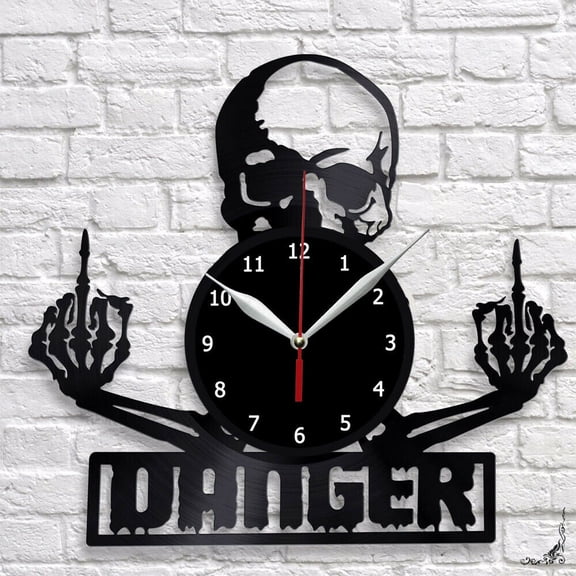 Skull Danger Vinyl Record Wall Clock Art Home Decor Vintage Wall Art Design