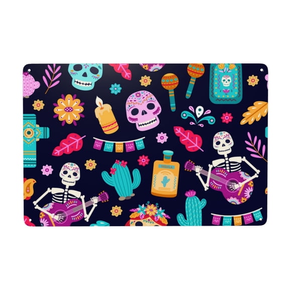 Skull Day Dead Mexican Flower Metal Tin Sign Wall Decoration Home Garden Cafes Kitchen Art Decor 8x12 Inch