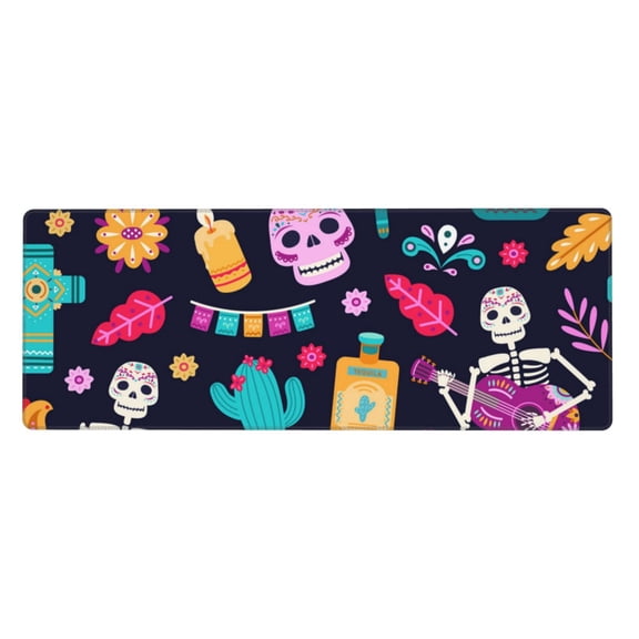 Skull Day Dead Mexican Flower Mouse Pad Extended Large Gaming Mousepad Non-Slip Rubber Big Keyboard Desk Mat 31.5 X 11.8 Inch