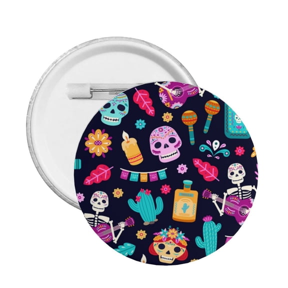 Skull Day Dead Mexican Flower Round Button Pin Badge 5PCS Pinback Buttons Lapel Pin for Jacket, Backpack, Hat, Party Favor, Gift