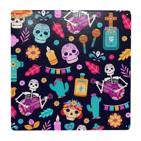 Skull Day Dead Mexican Flower Square Metal Sign 12x12 Inch Tin Sign Wall Decor Decorative Plaque for Bar, Cafe, Restaurant