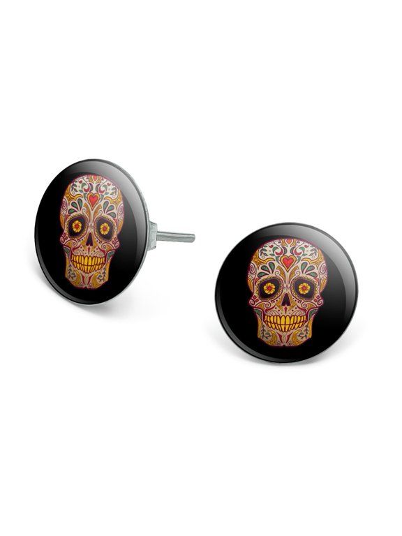 Skull Day of the Dead Southwestern Novelty Silver Plated Stud Earrings