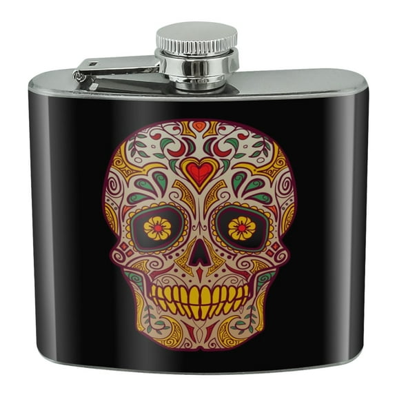 Skull Day of the Dead Southwestern Stainless Steel 5oz Hip Drink Kidney Flask