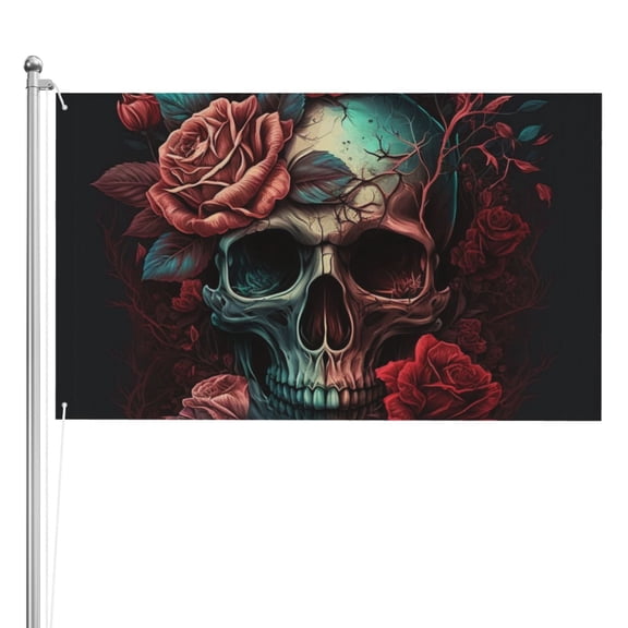 Skull Death Roses Retro Double Sided Flag 3x5FT Reversible Garden Flag Outdoor Decor for House, Porch, Lawn, Yard, Indoor Wall, Party Decoration