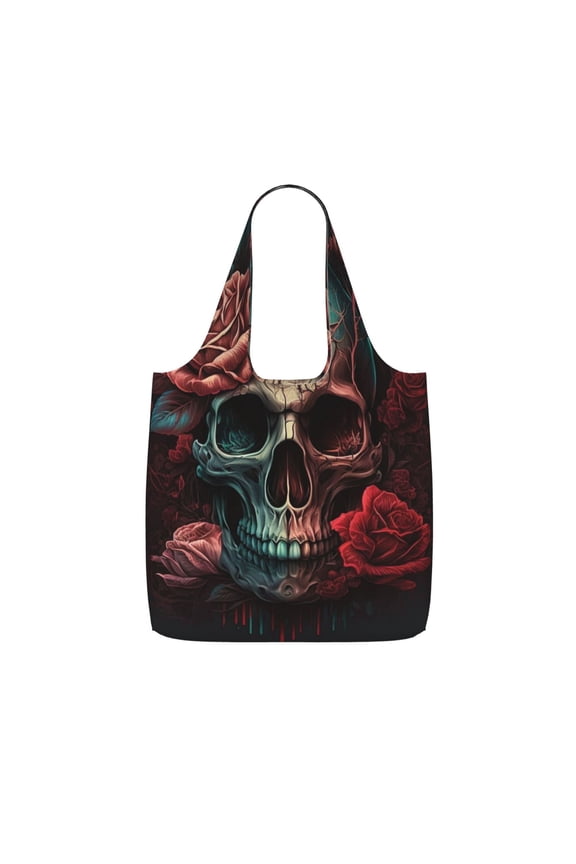 Skull Death Roses Retro Foldable Reusable Shopping Bag Large Capacity Tote Handbag Storage Pouch for Travel Work