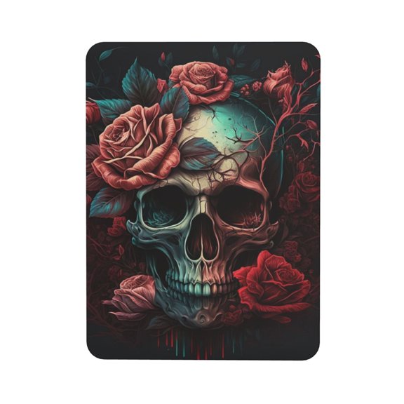 Skull Death Roses Retro Rectangular Refrigerator Magnet, Soft Magnetic Fridge Magnet for Home, Office, Locker Decor