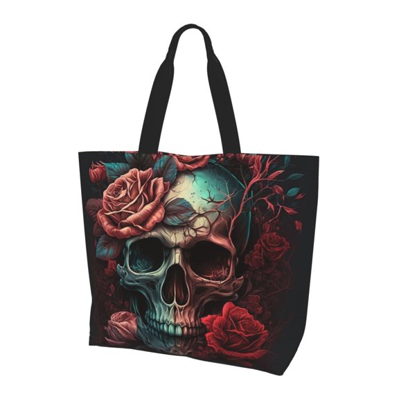 Skull Death Roses Retro Women Reusable Bag Large Shoulder Handbag Top Handle Purse Tote