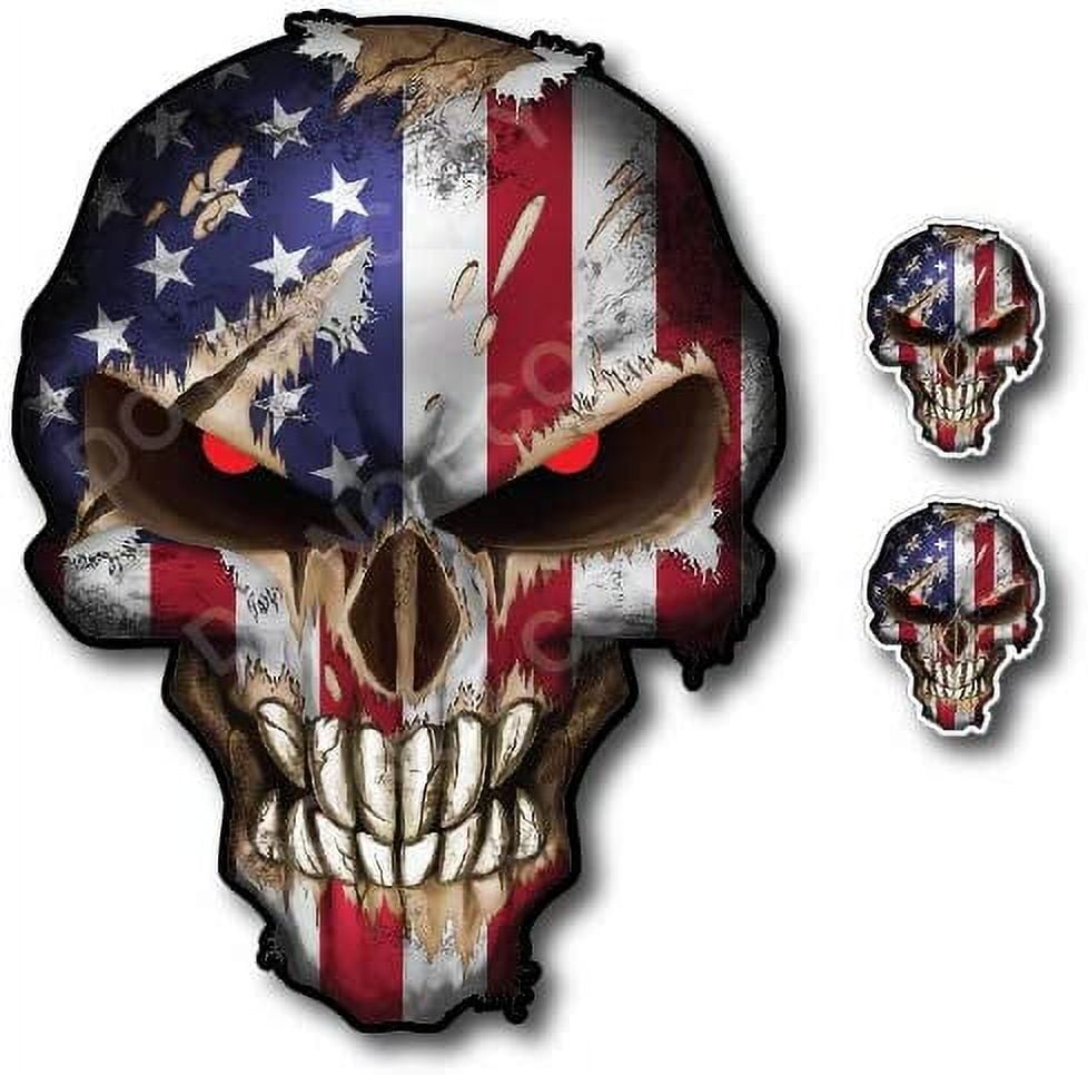 Metal Skull Car Emblem - Power Auto 2 pcs. Skull Head w/Red Eyes