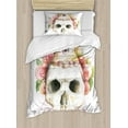 thumbnail image 1 of Skull Decorations Twin Size Duvet Cover Set, Traditional Mexican Sugar with Sacred Eye Sign and Geometric Triangle Figures, Decorative 2 Piece Bedding Set with 1 Pillow Sham, Multi, by Ambesonne, 1 of 3