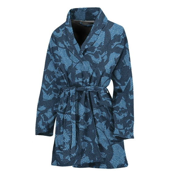 Skull Denim Jeans Pattern Women Bathrobe One Size Univeral Fits, Skull Lover Gifts Fashion Lightweight Plush Fleece Long Robe For Women