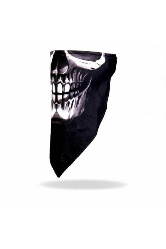 Skull Design Biker Face Mask - Fleece Lined, Hook & Loop Closure - One Size, Unisex