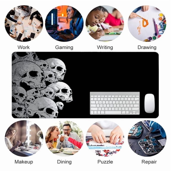 Skull Design Rubber Mouse Pad 31.5 x 11.82 Inches - Gothic Art Desk Accessory for Office and Gaming