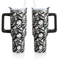 thumbnail image 1 of Skull Design Tumbler - Stainless Steel Insulated Travel Mug, 40 Oz Coffee Cup with Handle & Straw, Halloween Birthday Holiday Gift for Women and Men (1 PC), 1 of 6