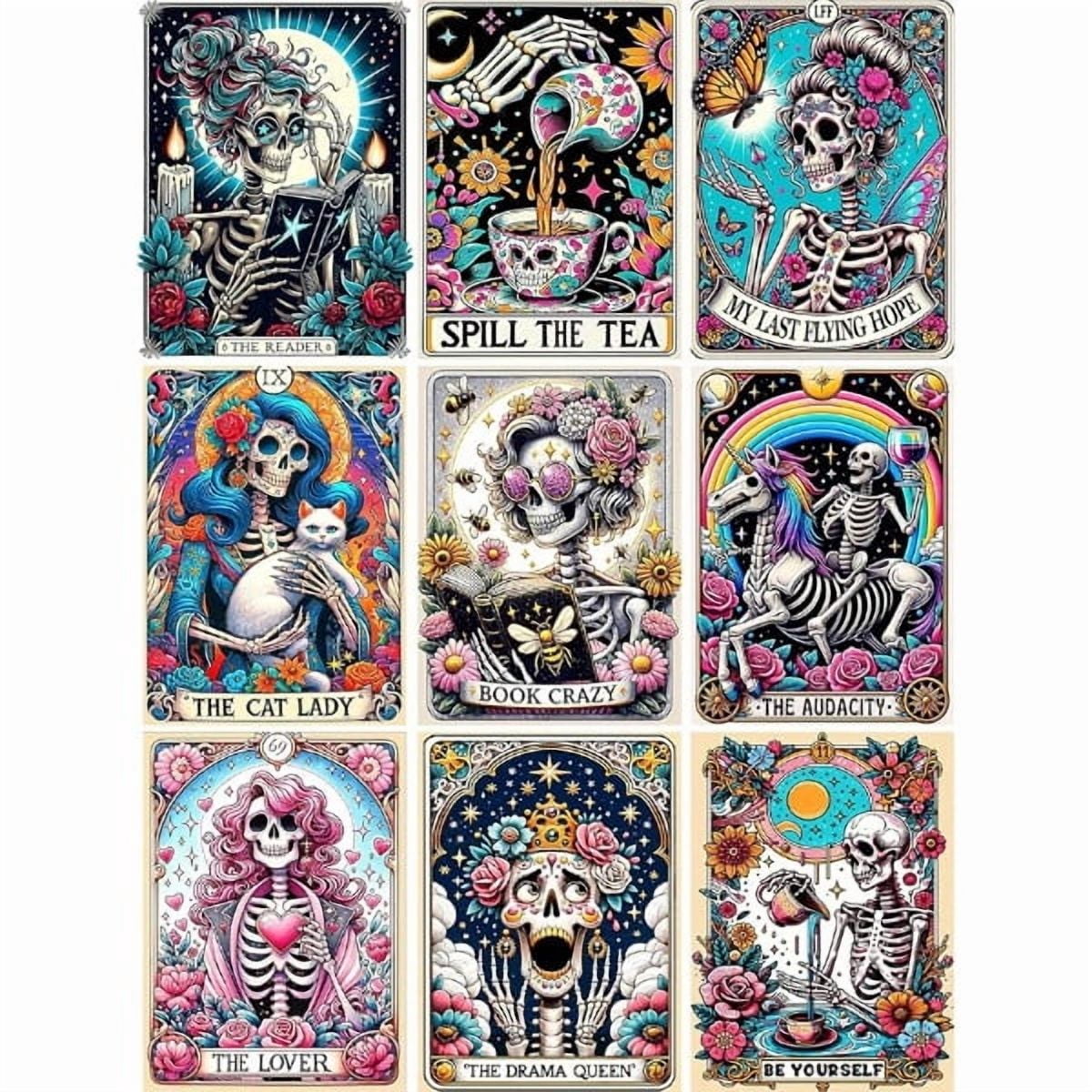 Skull Diamond Art Kits for Adults - 9pcs, Tarot Card Diamond Painting for Beginners, DIY Full Rhinestone 5D Gothic Diamond Painting Kits (Gemstone Craft), Home Wall Decoration (12x16 inch)