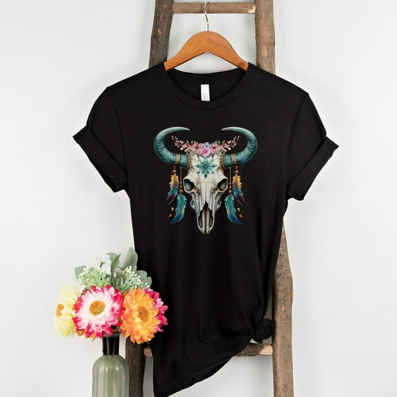 Skull Dreamcatcher Shirt, Boho T-shirt, Dream Catcher Tee, Dreamer Tee, Floral Skull Shirt, Dreamcatcher T-Shirt, Inspirational Shirt (Colors:Black; Sizes:2XL;)
