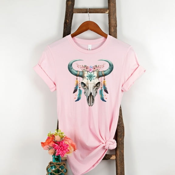 Skull Dreamcatcher Shirt, Boho T-shirt, Dream Catcher Tee, Dreamer Tee, Floral Skull Shirt, Dreamcatcher T-Shirt, Inspirational Shirt (Colors:Pink; Sizes:S;)