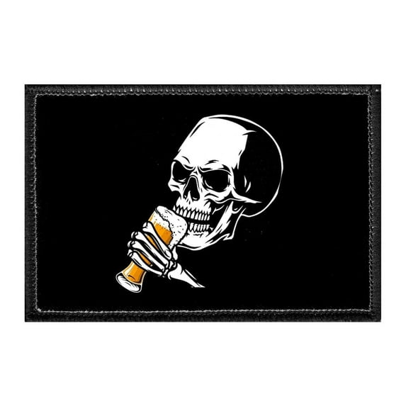 Skull Drinking Beer - Removable Patch