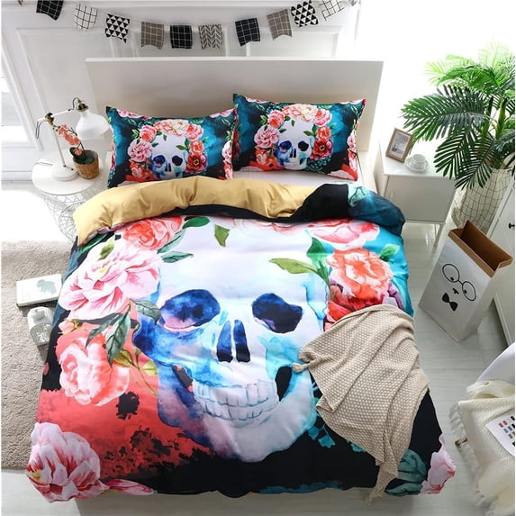 Skull Duvet Cover Set,Bedding Set for Kids and Adult, Home Decor, Queen Size