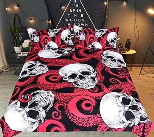 Skull Duvet Cover Queen Set - Love Never Dies Gothic Bedding | 3 Piece Set With Pillowcases | Horror Romance Design