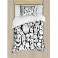 thumbnail image 1 of Skull Duvet Cover Set, Conjoined Head Motifs Spooky Fossils Motley Dark Sketchy Art Print, Decorative 2 Piece Bedding Set with 1 Pillow Shams, Twin Size, White Black, by Ambesonne, 1 of 3