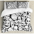 thumbnail image 1 of Skull Duvet Cover Set, Conjoined Head Motifs Spooky Fossils Motley Dark Sketchy Art Print, Decorative 3 Piece Bedding Set with 2 Pillow Shams, King Size, White Black, by Ambesonne, 1 of 3