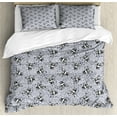 thumbnail image 1 of Skull Duvet Cover Set, Crowned Skull Crossbones Illustration Against Animal Skin Print Pattern, Decorative 3 Piece Bedding Set with 2 Pillow Shams, King Size, Black White Purplegrey, by Ambesonne, 1 of 3