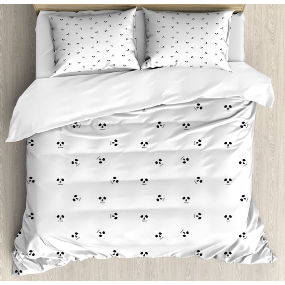 Skull Duvet Cover Set, Skull Design Backdrop with Minimalistic Features Abstract Display, Decorative 3 Piece Bedding Set with 2 Pillow Shams, Queen Size, Charcoal Grey White, by Ambesonne