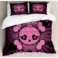 thumbnail image 1 of Skull Duvet Cover Set, Illustration Crown Dark Grunge Style Teen Spooky Halloween October Fall Print, Decorative 3 Piece Bedding Set with 2 Pillow Shams, Queen Size, Pink Black, by Ambesonne, 1 of 3