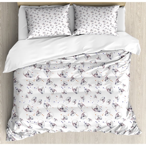 Skull Duvet Cover Set, Skull Pattern with Spots and Color Splashes on the Base All Souls Day Traditional Image, Decorative 3 Piece Bedding Set with 2 Pillow Shams, Queen Size, White, by Ambesonne