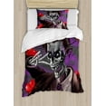 thumbnail image 1 of Skull Duvet Cover Set, Romantic Skeleton Handsome Corpse Groom with Tuxedo Hearts in the Backdrop Print, Decorative 2 Piece Bedding Set with 1 Pillow Shams, Twin Size, Black and Red, by Ambesonne, 1 of 3