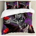 thumbnail image 1 of Skull Duvet Cover Set, Romantic Skeleton Handsome Corpse Groom with Tuxedo Hearts in the Backdrop Print, Decorative 3 Piece Bedding Set with 2 Pillow Shams, Queen Size, Black and Red, by Ambesonne, 1 of 3