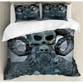 thumbnail image 1 of Skull Duvet Cover Set, Spooky Scary with Many Skulls Horns and Torches Graves Death Ghosts Theme, Decorative 3 Piece Bedding Set with 2 Pillow Shams, Calking Size, Bluegrey Grey, by Ambesonne, 1 of 3