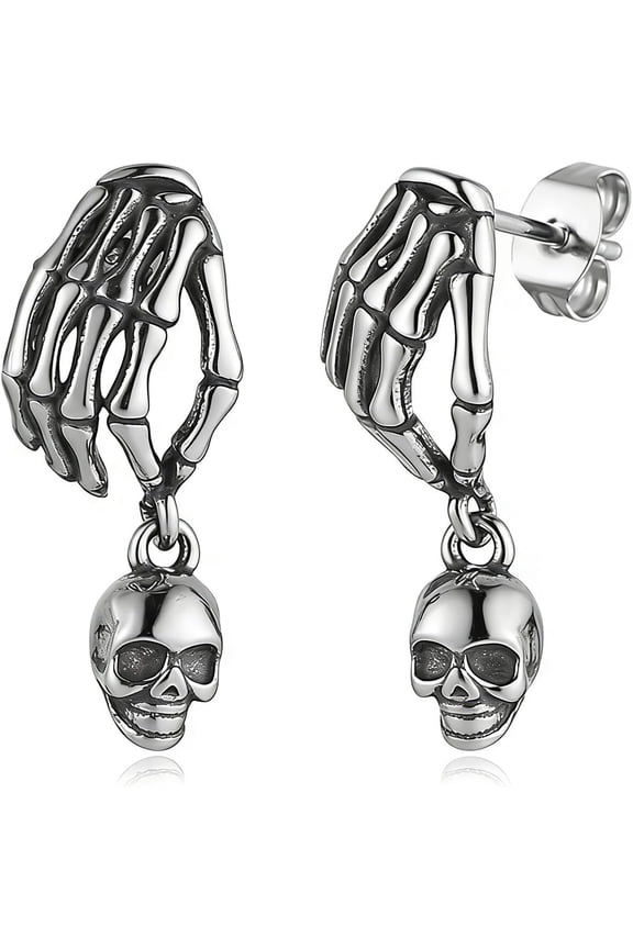 Skull Earring for Men Women Stainless Steel Lightweight Gothic Punk Piercing Splicing Skull Stud Earrings Halloween Jewelry