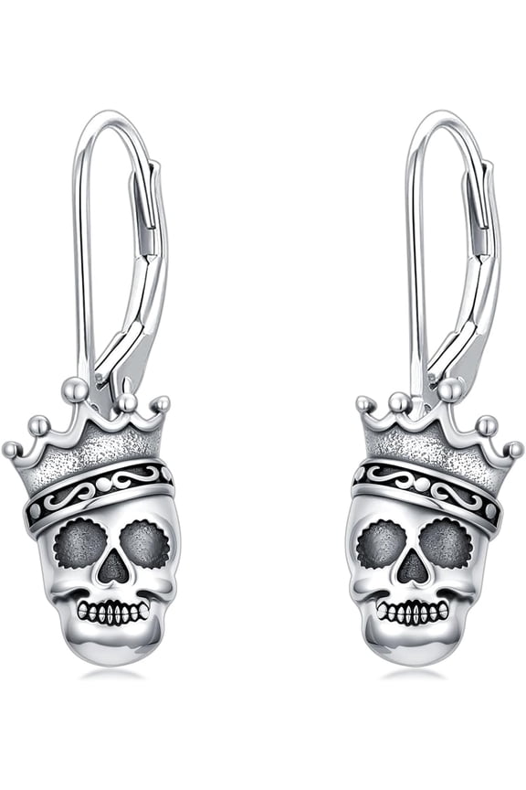 Skull Earrings 925 Sterling Silver Goth Skull Dangle Drop Earrings Gothic Halloween Jewelry Gifts for Women Mom Her