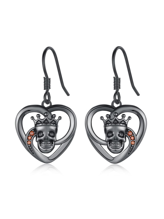 Skull Earrings 925 Sterling Silver Gothic Skull Skeleton Drop Earrings Goth Heart Jewelry Gifts for Women