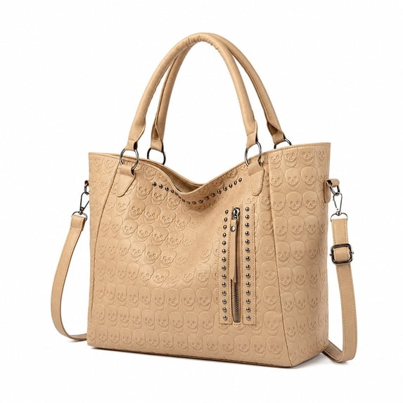 Skull Embossed Soft Leather Handbag, Large Capacity Shoulder Tote Bag with Detachable Strap, Multi Pocket Crossbody Purse Bag Accessories for Women Work Travel Shopping Daily Use