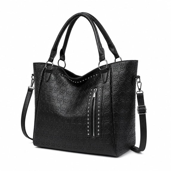 Skull Embossed Soft Leather Handbag, Large Capacity Shoulder Tote Bag with Detachable Strap, Multi Pocket Crossbody Purse Bag Accessories for Women Work Travel Shopping Daily Use