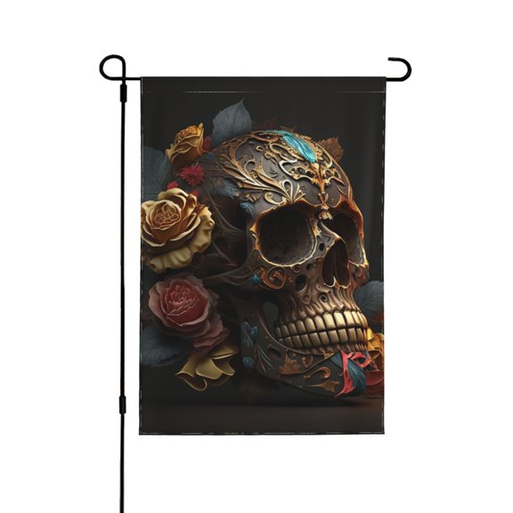 Skull Evil Mexican Sugar Roses Double Sided Garden Flag 12.5x18 Outdoor Decorative Yard Banner for Patio Lawn Garden