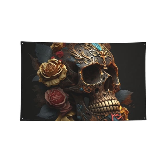 Skull Evil Mexican Sugar Roses Four Hole Decorated Banner Flag for Garden Yard Home Decoration Indoor Outdoor 4x6 Ft