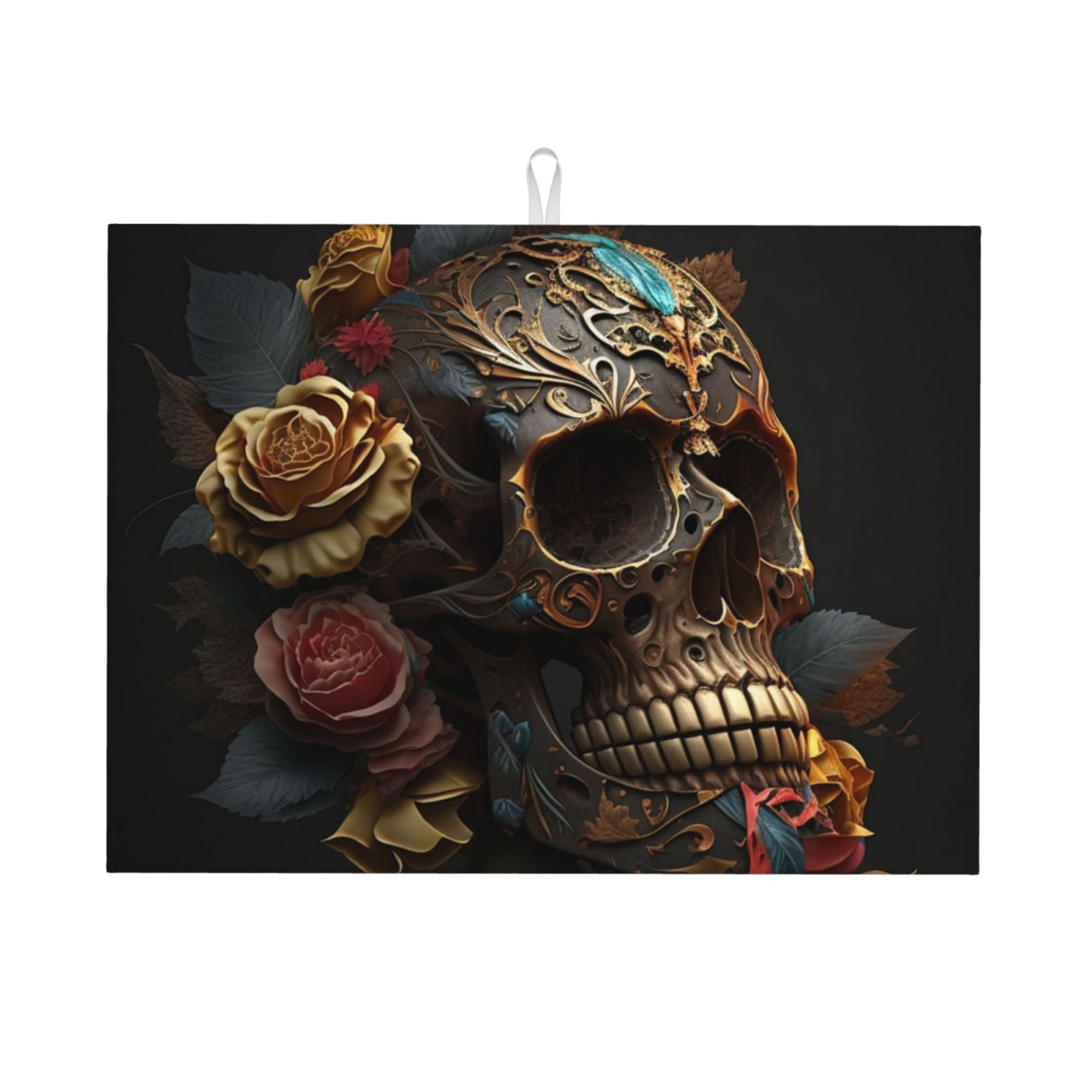 Skull Evil Mexican Sugar Roses Large Kitchen Drying Mat 18x24 Inch ...