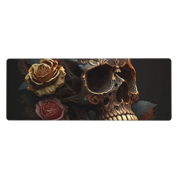 Skull Evil Mexican Sugar Roses Mouse Pad Extended Large Gaming Mousepad Non-Slip Rubber Big Keyboard Desk Mat 31.5 X 11.8 Inch