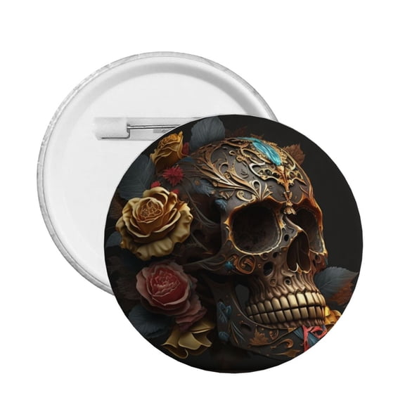 Skull Evil Mexican Sugar Roses Round Button Pin Badge 5PCS Pinback Buttons Lapel Pin for Jacket, Backpack, Hat, Party Favor, Gift