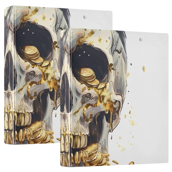 Skull Eye Patch Gold Coins 3 Ring Binders 1.5 inch Hardcover File Folders with Interior Pockets A4 Size Organizer for School Office Hospital