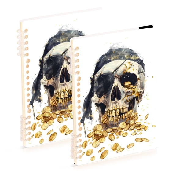 Skull Eye Patch Gold Coins Ring Binder Notebook Journey Note Diary College Ruled Spiral Notebook Study Loose Leaf Paper A5 60 Pages